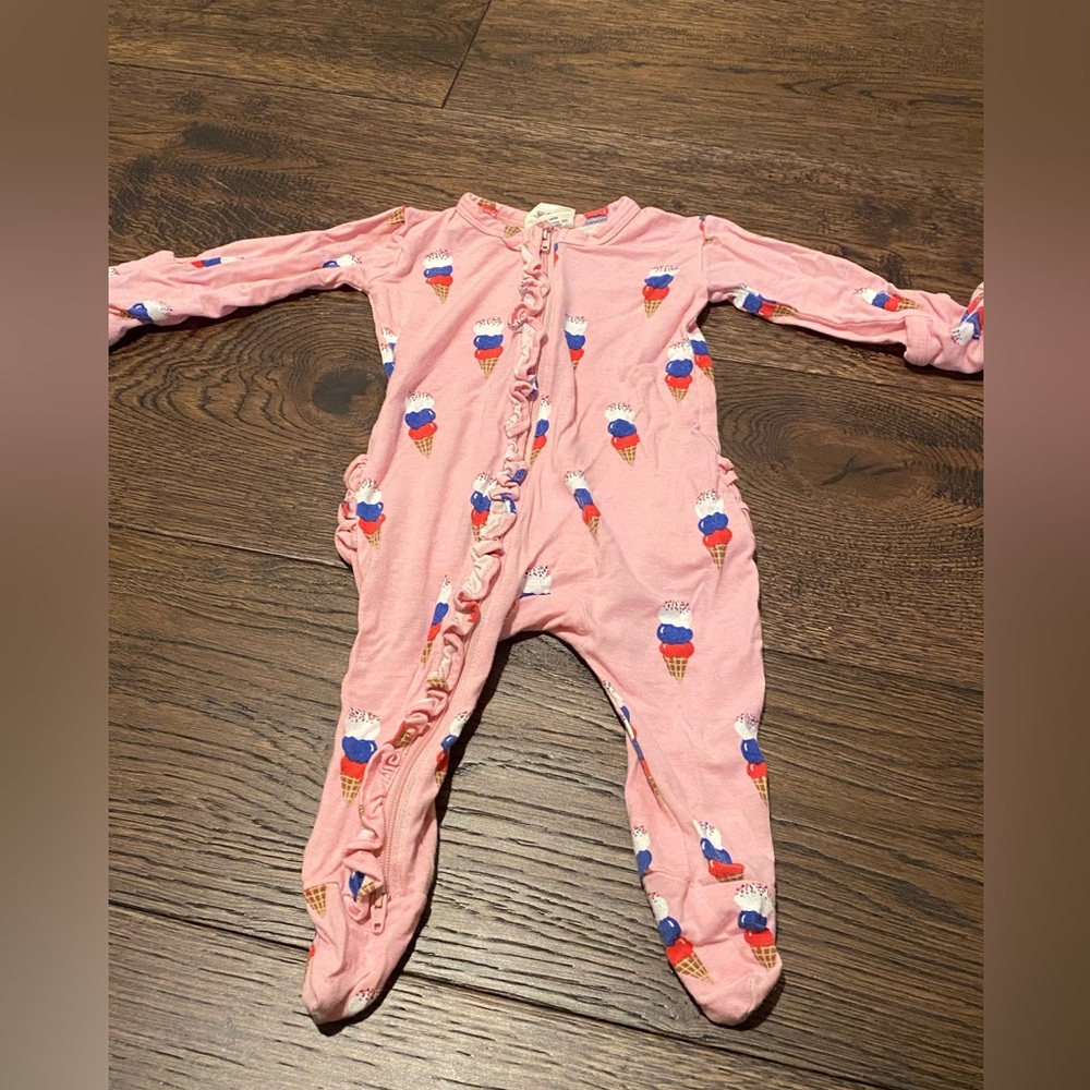 2-Way Ruffle Zip Footie, Pink Ice Cream